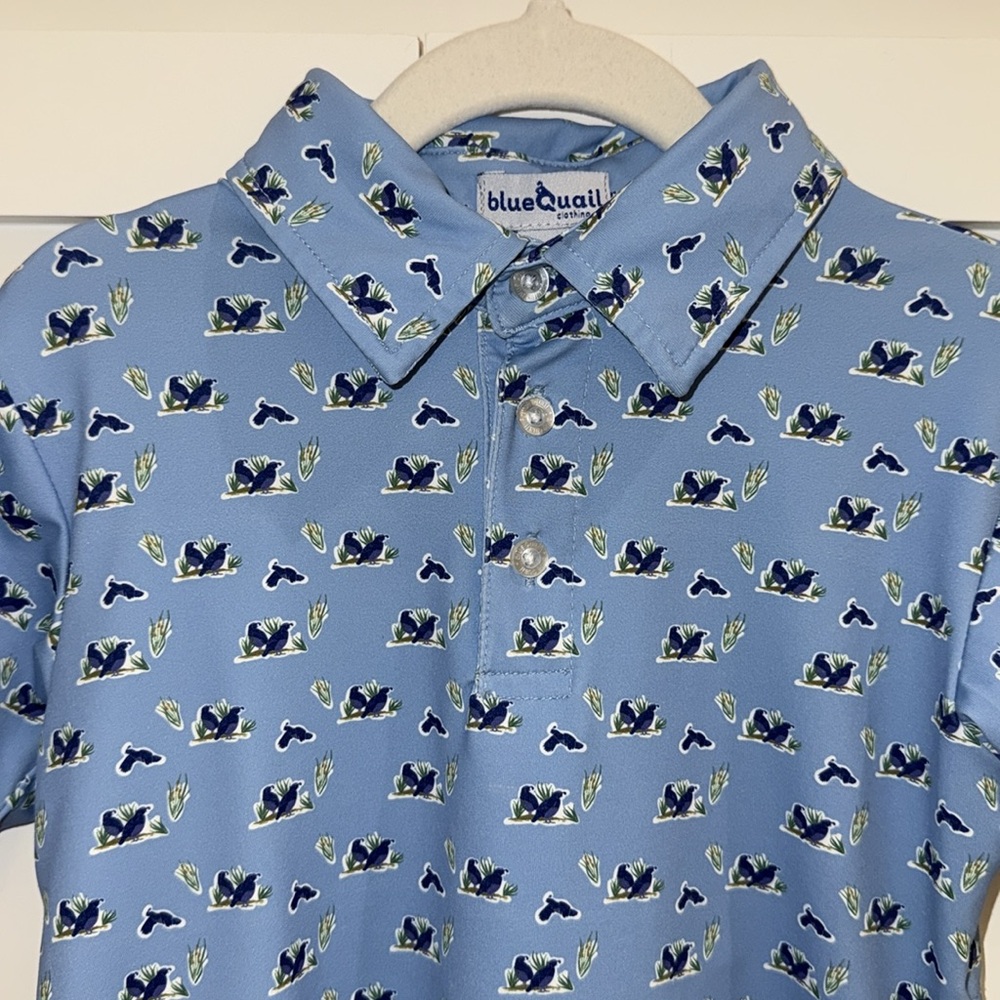 Blue Quail Performance Short Sleeve Blue Polo Shirt with Quail Print 2T - Picture 2 of 11
